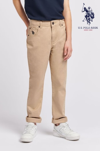 U.S. Polo Assn. Boys Core 5 Pocket Brown Trousers (N95699) | £40 - £48