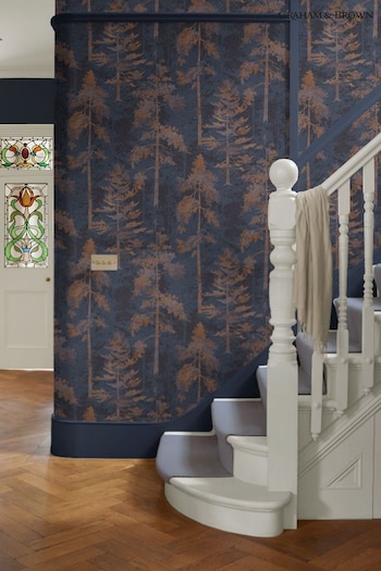 Graham & Brown Navy Bark Norse Forrest 10M Wallpaper (N95841) | £80