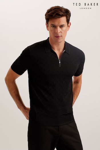 Ted Baker Palton Regular Short Sleeve Textured Black Polo Shirt (N95873) | £85