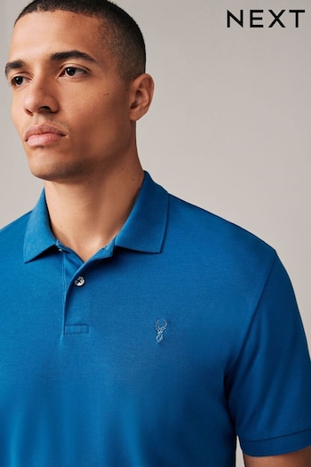 Mid Blue Slim Fit Short Sleeve Pique Polo Shirt (N95876) | £18