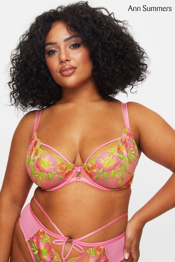 Ann Summers Pink Breeze Embroidered Non Pad DD+ Plunge Bra (N95952) | £36