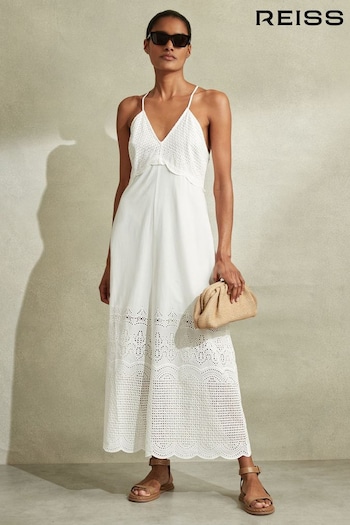 Reiss White Tate Cotton Broderie Maxi Dress (N95991) | £198