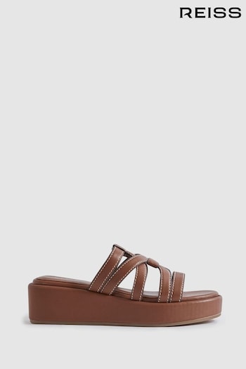 Reiss Tan Naya Leather Strappy Platform Sandals WMLT (N95993) | £158