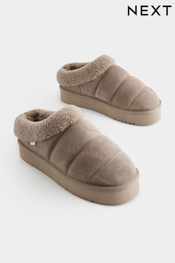 Mink Brown Borg Flatform Shoot Slippers (N96100) | £32