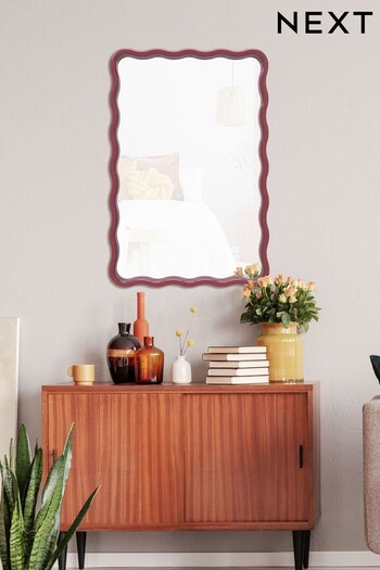 Red Wavy Pine Wall Mirror (N96248) | £110