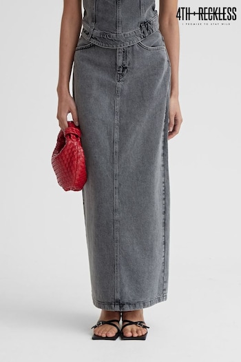 4th & Reckless Grey Maxine Denim Midaxi Skirt (N96261) | £45