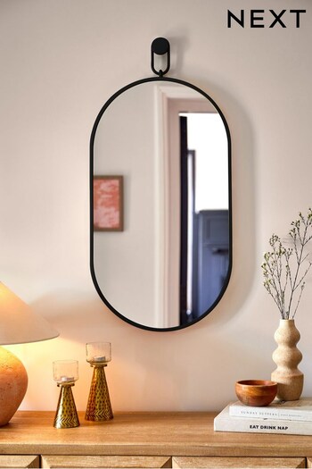 Black Fob Detail Oval Shaped Wall Mirror (N96266) | £80