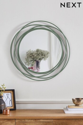 Green Contemporary 60cm Round Wire Wall Mirror (N96270) | £75