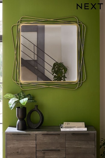 Gold Contemporary Square Wire Wall Mirror (N96281) | £130