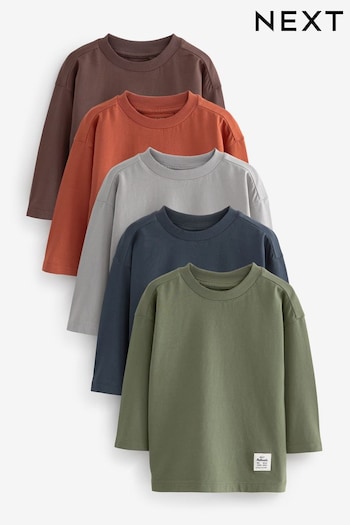 Rust Brown 100% Cotton Plain Long Sleeve T-Shirts 5 Pack (3mths-7yrs) (N96322) | £21 - £25