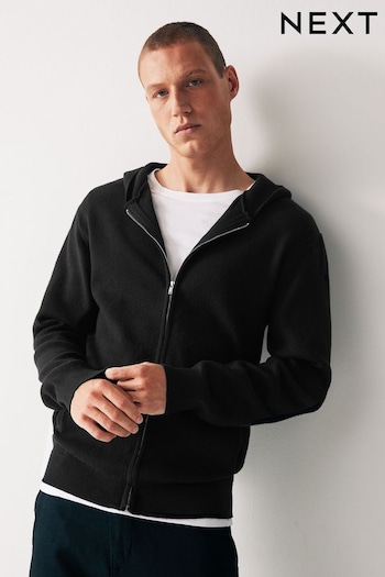 Black Relaxed Knitted Zip Through Hoodie (N96358) | £38