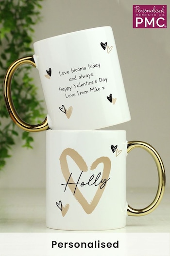 Personalised Hearts Gold Handled Mug by PMC (N96388) | £14