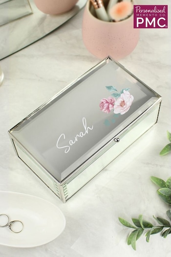 Personalised Floral Mirrored Jewellery Box by PMC (N96400) | £30