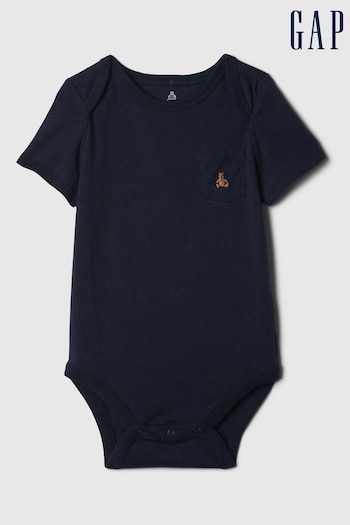 Gap Navy Blue Pocket Short Sleeve Bodysuit (Newborn-24mths) (N96432) | £6