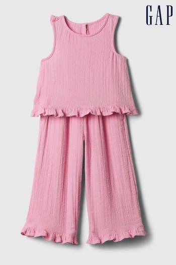 Gap Pink Crinkle Gauze Top and Trouser Set (3mths-7yrs) (N96450) | £30