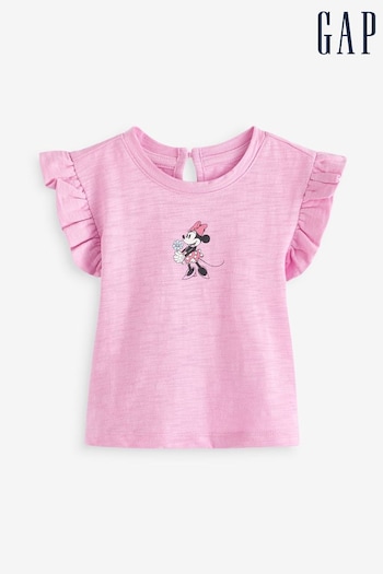 Gap Pink Disney Minnie Mouse Ruffle Sleeve Baby T-Shirt (3mths-7yrs) (N96467) | £14