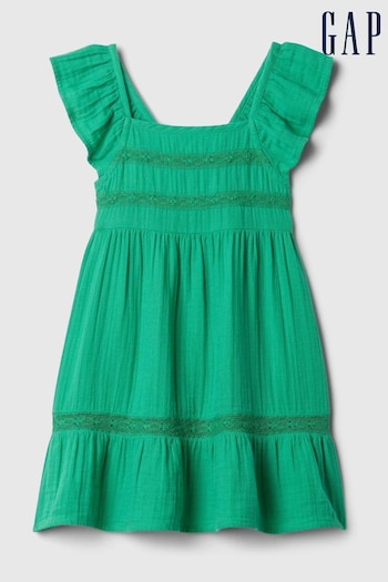 Gap Green Crinkle Cotton and Lace Tiered Dress (3mths-7yrs) (N96474) | £25