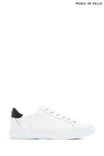 Moda in Pelle Bradd Lace up Flat Round Toe White Trainers (N96478) | £99