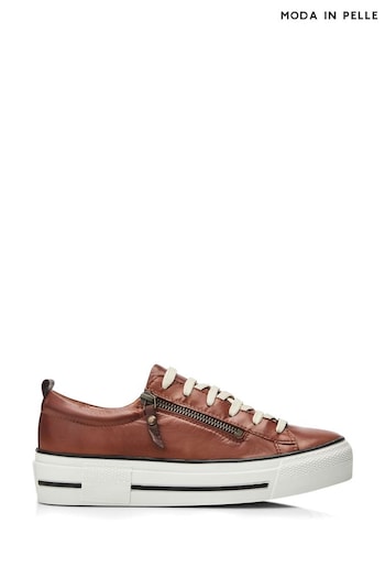 Moda in Pelle Filician Zip And Lace Chunky Slab Sole Brown Trainers (N96489) | £129
