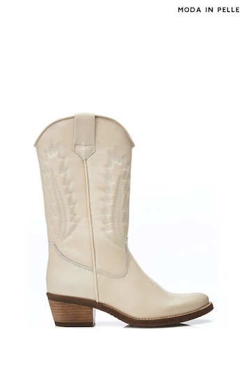Moda in Pelle Fanntine Mid Leg Pointed Western Nude Boots (N96491) | £149