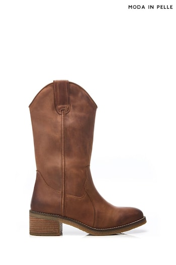 Moda in Pelle Dana Crepe Sole Long Western Natural Boots minimalistas (N96507) | £149