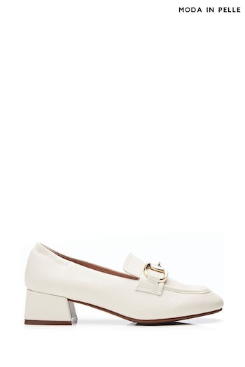 Moda in Pelle Off White Fenet Soft Square Toe Heeled Snaffle Trim Loafers (N96508) | £99