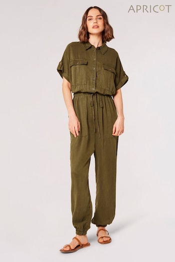 Apricot Olive Green Turn Up T-Shirt Boiler Jumpsuit (N96543) | £49