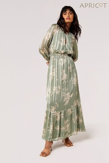 Apricot Green Silhouette Floral Satin Shimmer Maxi Dress (N96548) | £40