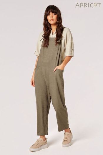 Apricot Green Linen Blend Relaxed Fit Dungarees (N96561) | £39