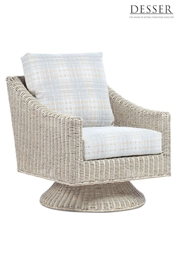 Desser Grey Athena Check Clifton Rattan Boxy Conservatory 360 Swivel Chair (N96856) | £550