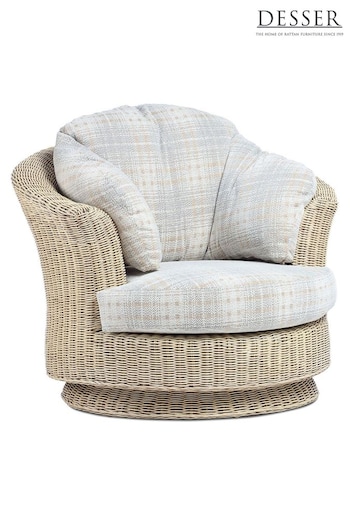 Desser Grey Athena Check Clifton Natural Rattan Circular Conservatory 360 Chair (N96859) | £650