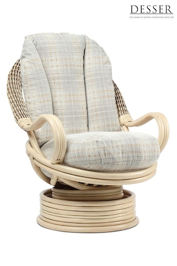 Desser Grey Athena Check Clifton Natural Rattan Conservatory Swivel Rocker Chair (N96871) | £550