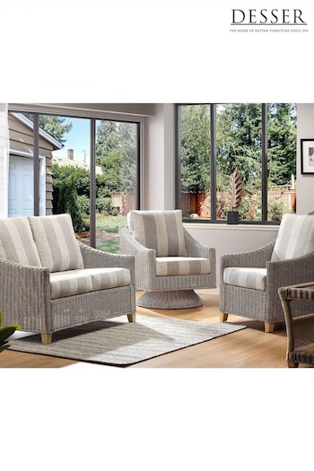 Desser Grey Athena Stripe Dijon Rattan Indoor Conservatory 2 Seater Sofa and 2 Armchairs Suite (N96929) | £2,000