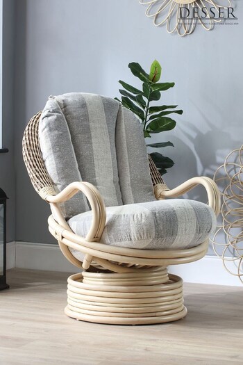 Desser Grey Athena Stripe Dijon Rattan 360 Conservatory Swivel Rocker Chair (N96939) | £550