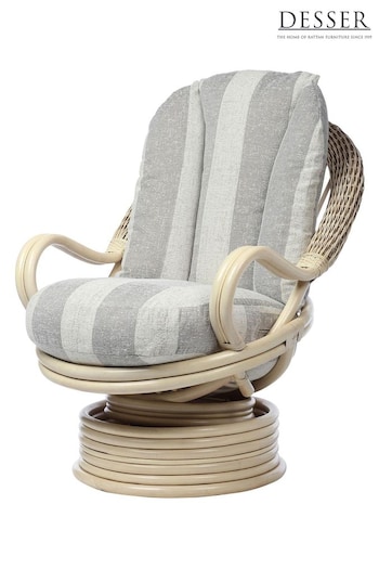 Desser Grey Athena Stripe Samford Rattan 360 Conservatory Swivel Rocking Chair (N96945) | £550