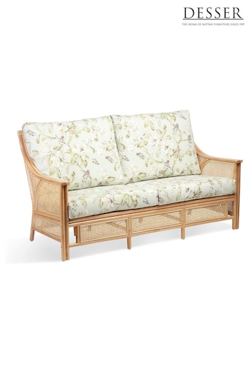 Desser Floral Lily Green Chester Natural Rattan Conservatory 3 Seater Sofa (N96976) | £1,050