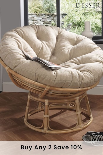 Desser Bouclé Plain Papasan Wicker Rattan Chair (N96993) | £350