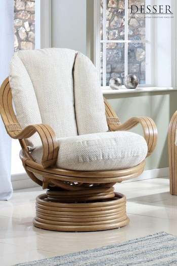 Desser Jasper Beige Cream Madrid Light Oak Rattan 360 Conservatory Swivel Rocker Chair (N97035) | £550