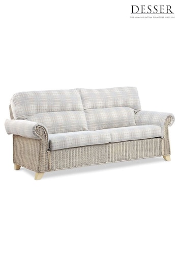 Desser Grey Athena Check Clifton Natural Rattan Conservatory 3 Seater Sofa (N97045) | £1,100