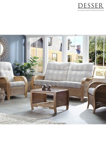 Desser Grey Athena Check Turin Light Oak Conservatory 3 Seater Suite And Cof Table Sofa (N97049) | £2,050