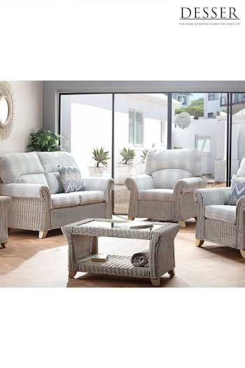 Desser Grey Athena Check Clifton Natural Rattan Indoor Conservatory 2 Seater Sofa & 2 Armchairs Suite (N97052) | £2,500