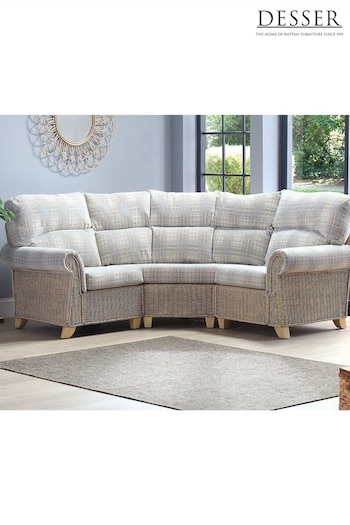 Desser Grey Athena Check Clifton Natural Rattan Conservatory Small Curved Sofa (N97070) | £1,800