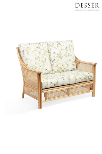 Desser Floral Lily Green Chester Natural Rattan Conservatory 2 Seater Sofa (N97101) | £775
