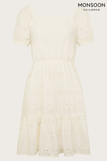 Monsoon Natural Broderie Bow Dress (N97145) | £34 - £36