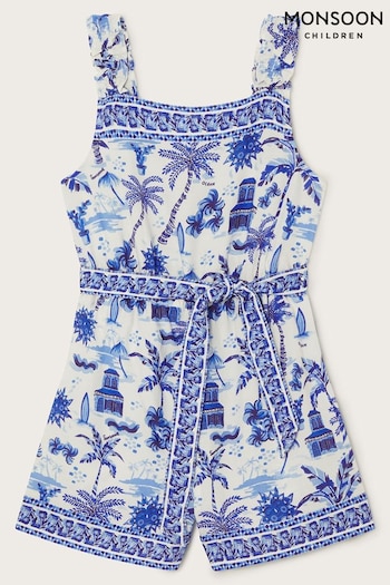 Monsoon Blue Broderie Bow Dress (N97209) | £22 - £26