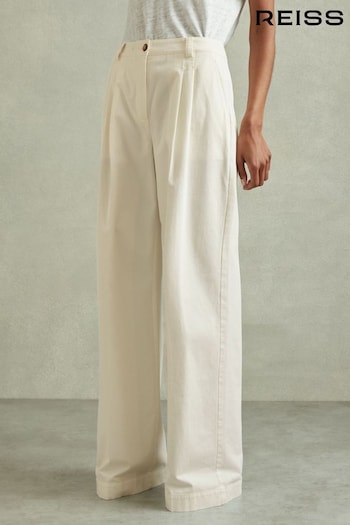Reiss White Astrid Petite Cotton Blend Wide Leg Trousers (N97250) | £150