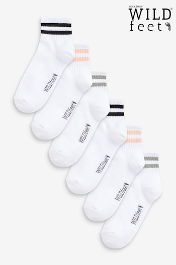 Wild Feet White Multi Stripe Sport Ankle Socks (N97266) | £18