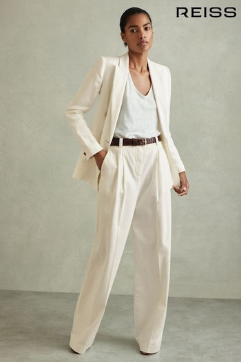 Reiss White Astrid Cotton Blend Wide Leg Trousers (N97273) | £150