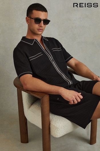 Reiss Black Christophe Ribbed Dual Zip-Front Shirt (N97364) | £138