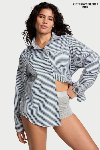 Victoria's Secret PINK Green Forest Stripe Cotton Oversized Night Shirt (N97483) | £26